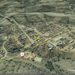 mapa, tomina Aerial view of Tomina with the location of the new library