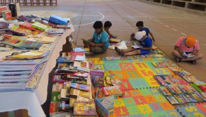 Local children delighting in their new books!